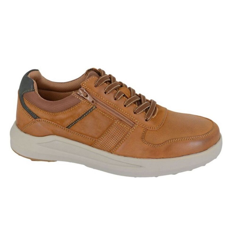 Route 21 Mens Original Denim Leather Zip Sneakers / Tan